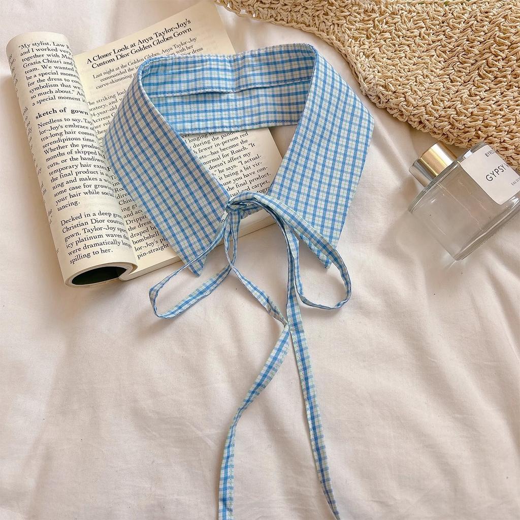 Plaid Fake Collar Women Detachable Collars For Women False Collar Lolita Lapel Tie Shawl Wrap Decoration