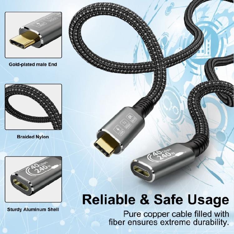 USB4.0 Extension Cable 240W 8K USB C 40Gbps Data Transmission Cable 8K@60Hz Video Cable for Smartphone Laptops