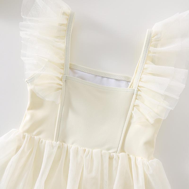 Costume da Bagno Intero Principessa Bianco di Alta Qualità per Bambina con Gonna in Rete 2026 - Perfetto per le Vacanze al Mare