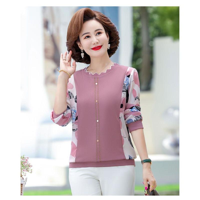 

Элегантная базовая рубашка с круглым вырезом, пуговицами и принтом, с длинным рукавом для женщин XL розовый