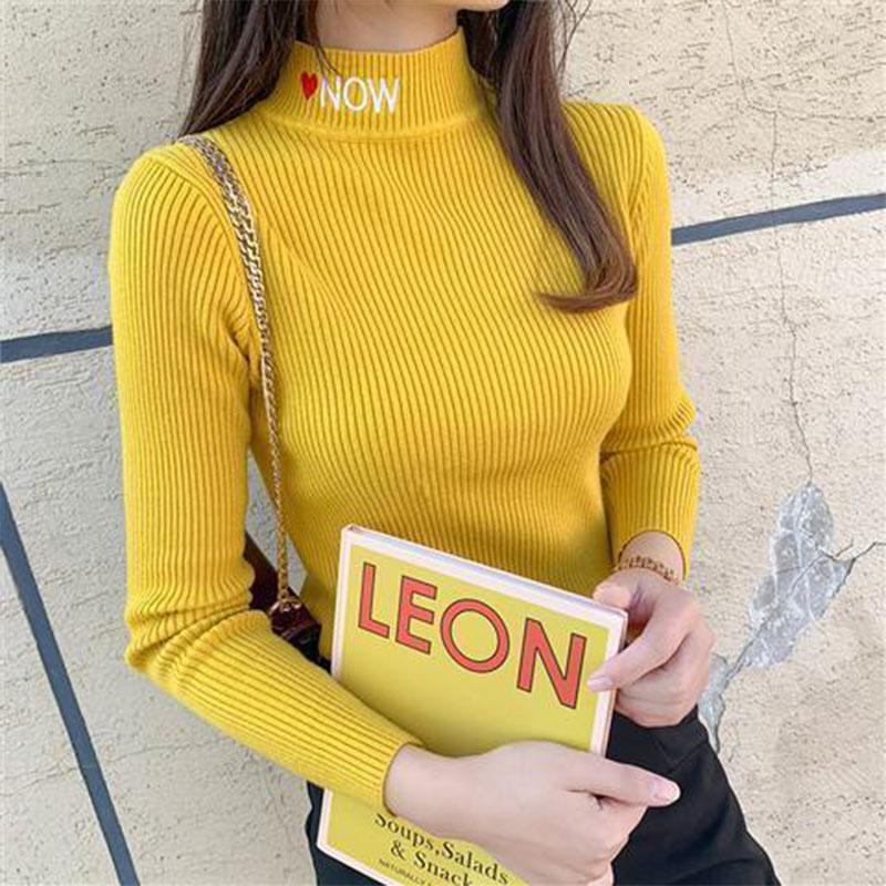 Sweater Women Pullover Button Turtleneck Sweaters Women Autumn Winter Fashion New Slim Knitted Sweater Bottoming Tops