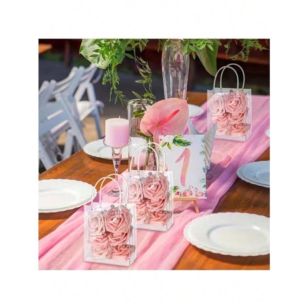 1pc Plastic Gift Bags with Handles, Reusable Transparent Snap Pvc Tote Bags for Mother's Day, Easter, Christmas, Wedding