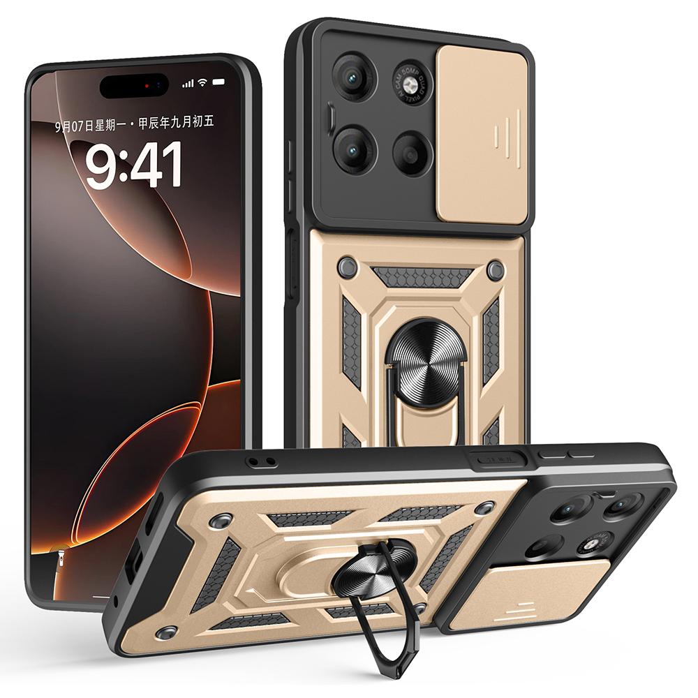 AMORUS For Motorola Moto G15 4G Case Kickstand PC+TPU Phone Cover with Camera Lens Slider