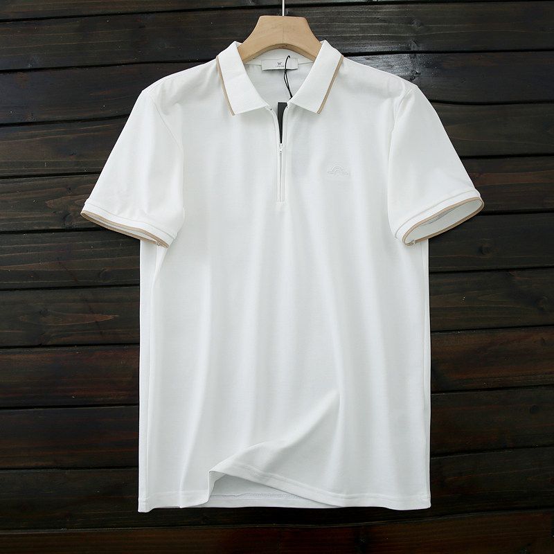 Word of Mouth Recommend Offline 39.Export Tail Goods Men Summer Cool Feeling Pearl Cotton Lapel Short Sleeve T-shirt Polo Shirt
