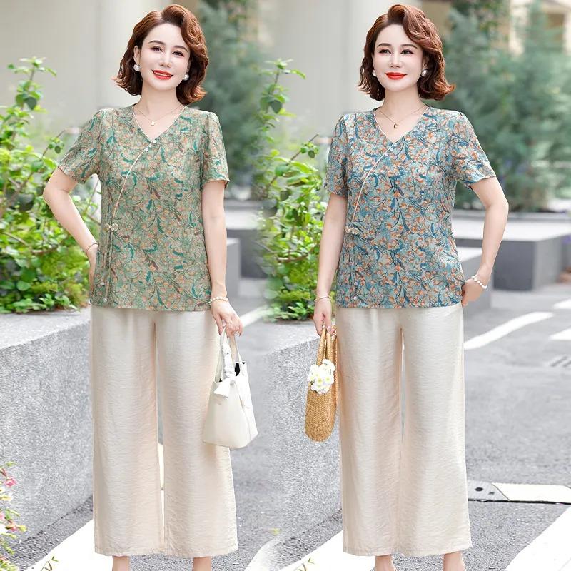 Summer New Chiffon Shirt Casual Top Temperament Middle-aged Chinese Style Shirt Summer