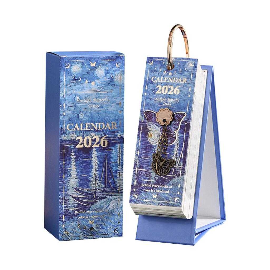 Vintage European Oil Painting Flip Calendar, Creative Daily Tear-Off Calendar With Butterfly Pendant, Elegant Desktop Decoration For Home