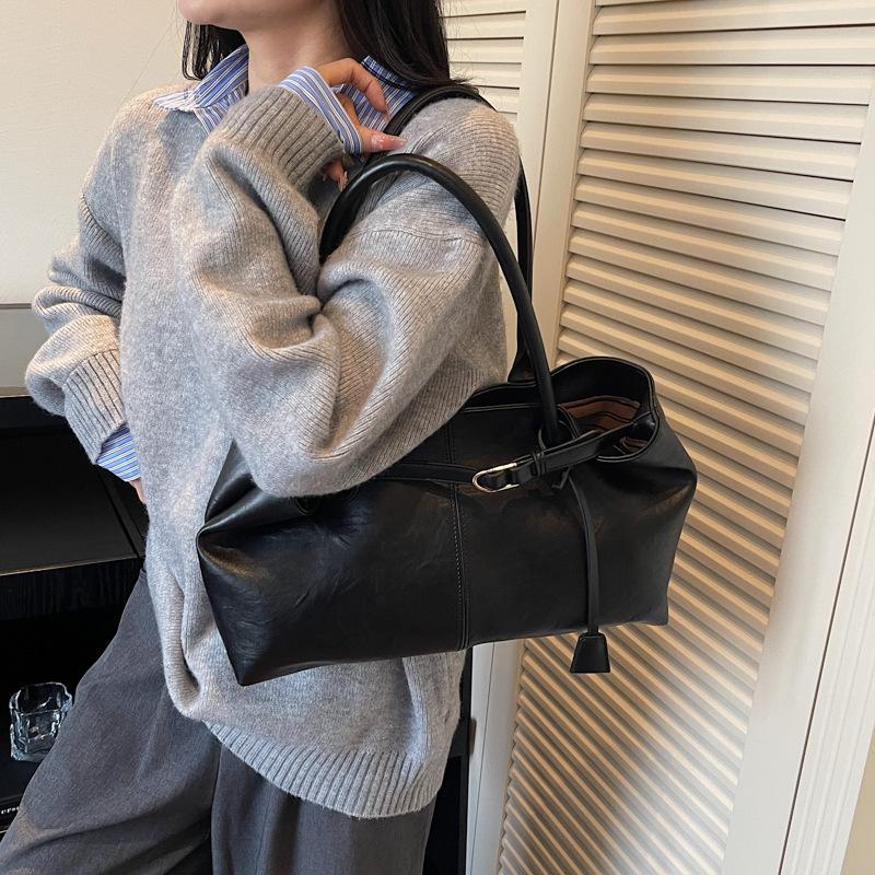 

Новая наплечная сумка большой вместимости женская модная ретро повседневная сумка-тоут для поездок на работу универсальная простая сумка-тоут чёрный