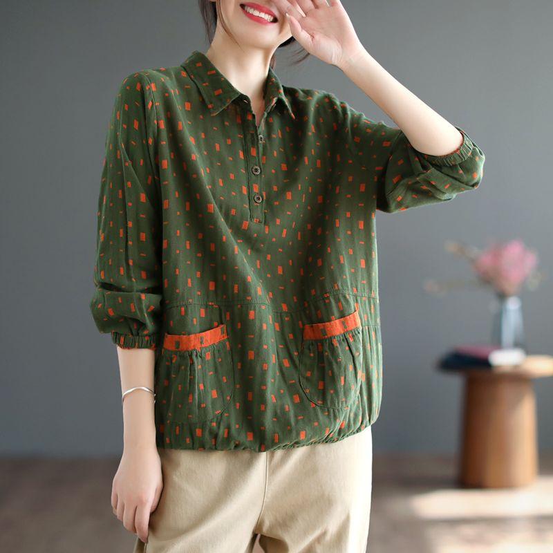 

Daile Casual Long Sleeve Early Autumn Loose Pullover Artsy Green All yards