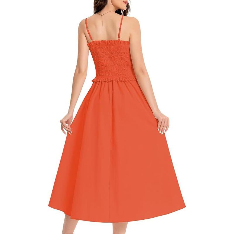 YYFS Women's Fashion Summer Spring Solid Color Print Sleeveless Suspenders High Waist Casual Dresses