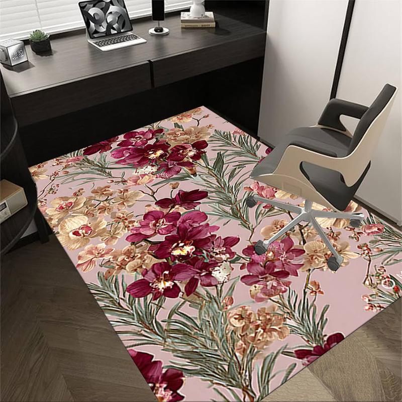 1PC Floral Pattern Flowers Non-Slip Floor Carpet Compatible for Office&Living Room&Dining room - Flat-Weave Machine- Soft & Pattern-E305