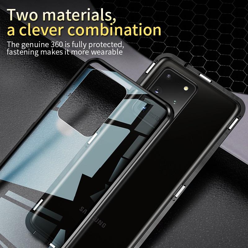Doppelseitiges gehärtetes Glas Magnetische Adsorption Metallgehäuse für Samsung S23 S24 Ultra S22Plus S21 S20 S23FE Vollschutzhülle