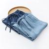 Women's Pants Summer Drawstring Wide-leg Pants Cotton Blue Calf-Length Jeans Pants Mom Elastic Waist Straight Pants Women