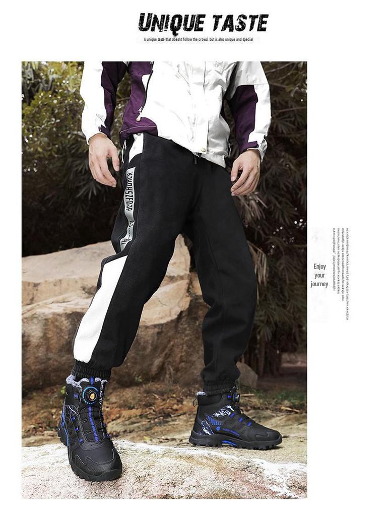 Cizme noi de iarnă pentru bărbați, din bumbac cu vârf înalt și catifea, cu buton rotativ, pantofi de drumeție de exterior anti-alunecare pentru adolescenți.