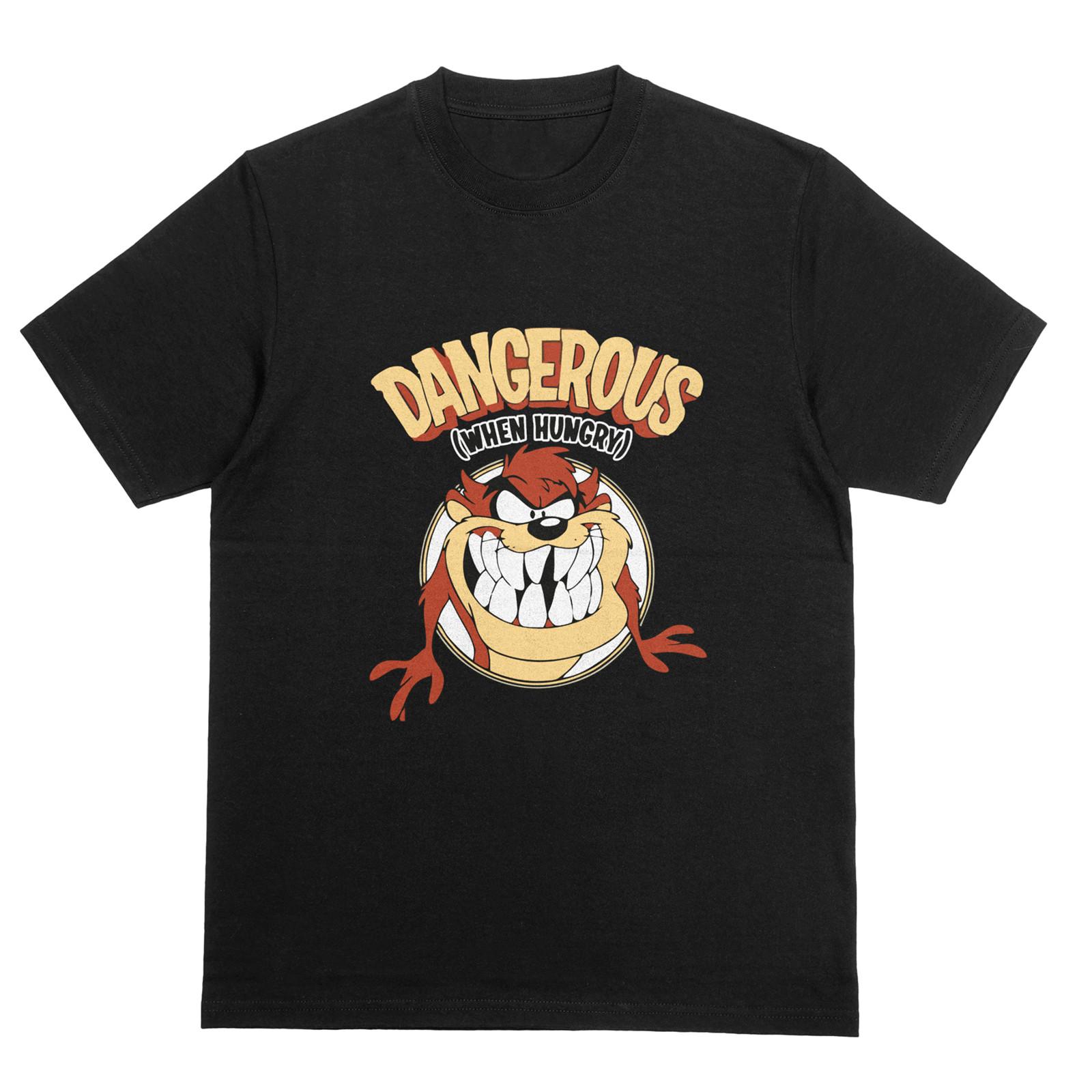 

DANGEROUS WHEN HUNGRY T-Shirt | Looney Tunes Tee | Funny Tasmanian Devil Top S разноцветный