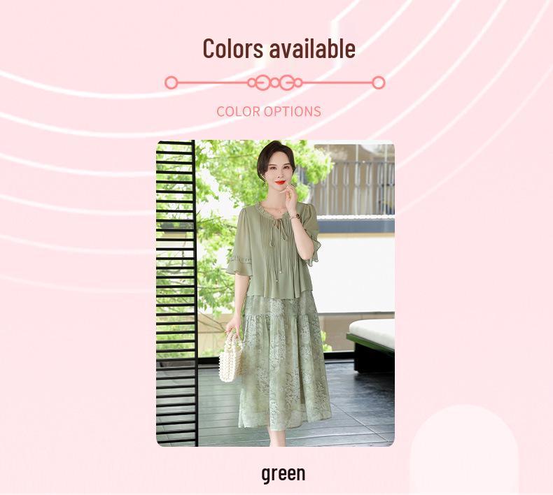 Mom’s 2026 Chiffon Print Slimming Two-Piece Dress for Middle-Aged & Elderly Women