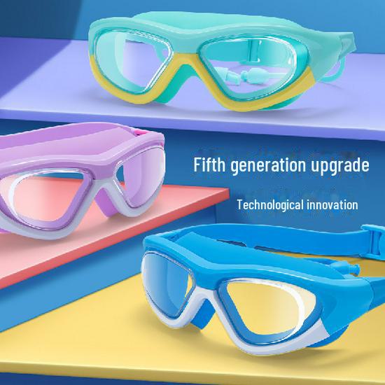 Children's Wide-Angle, Anti-Fog Swimming Goggles with Silicone Seal and Earplugs - High-Definition Waterproof Design for Boys and Girls