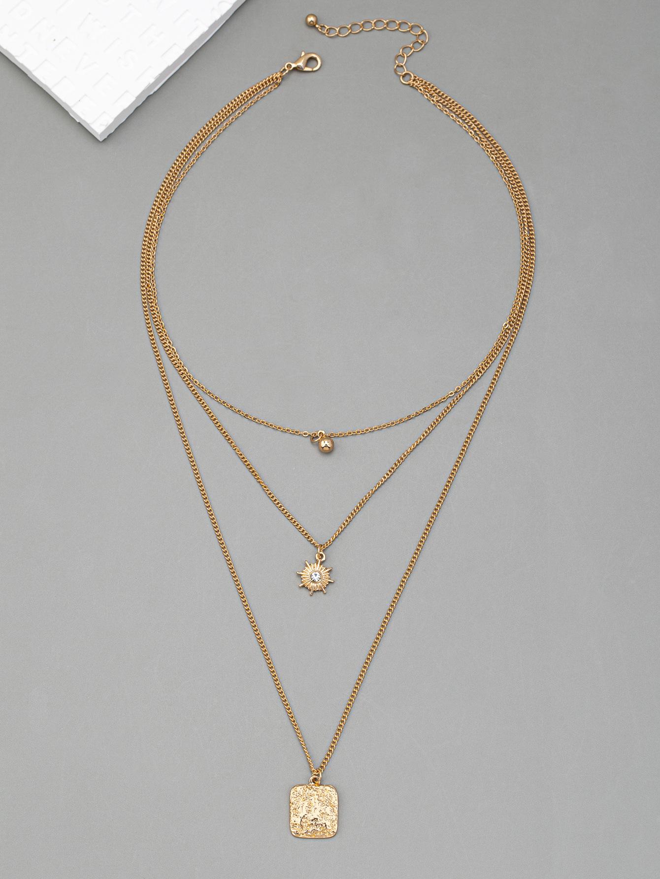 

Металлическое многослойное ожерелье в нише личности Инс, женское ожерелье-аксессуар с четырехугольной подвеской