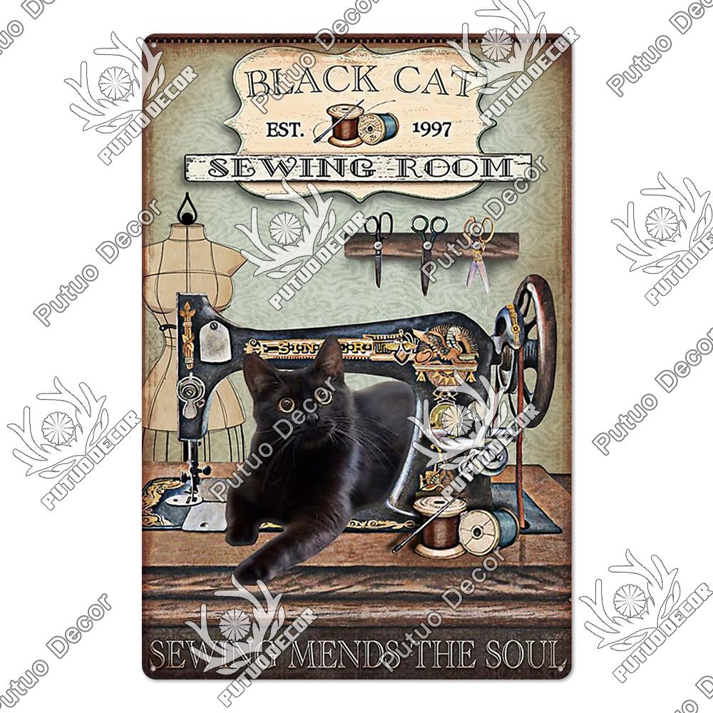 Putuo Decor Funny Cat Vintage Posters Tin Signs Retro Plaque Metal Plate Wall Art Decoration for Home Living Room Pet Shop