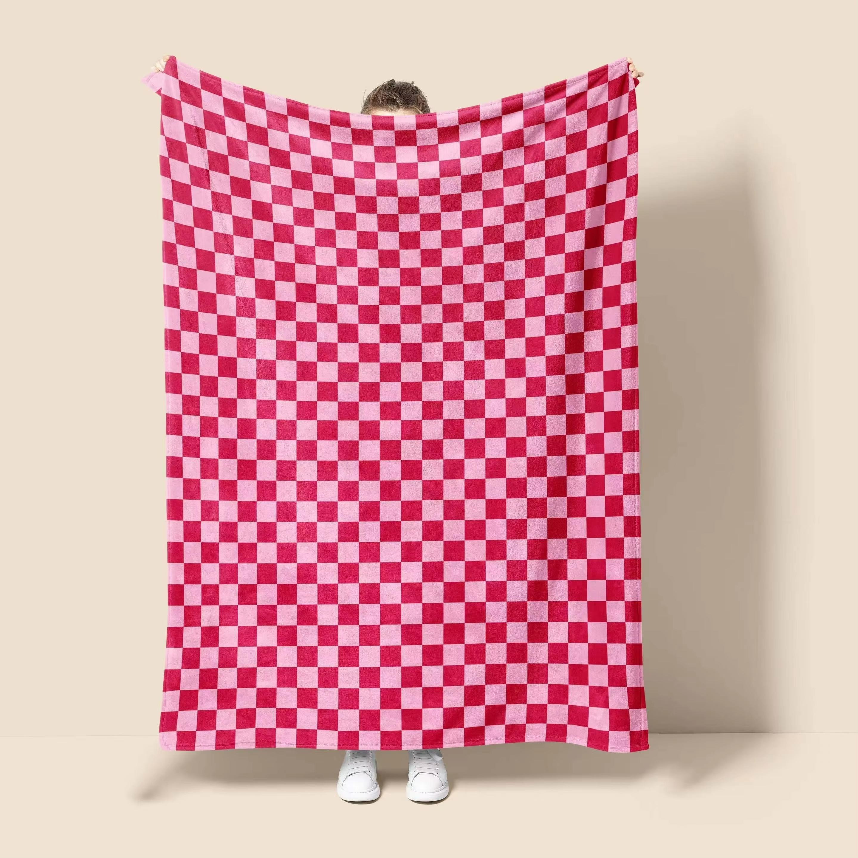 

Pink Plaid Blanket Home Outdoor Fleece Throw For Bedroom Sofa Camping High Quality Gift Choice Elegant Comfortable Warm 75x90cm