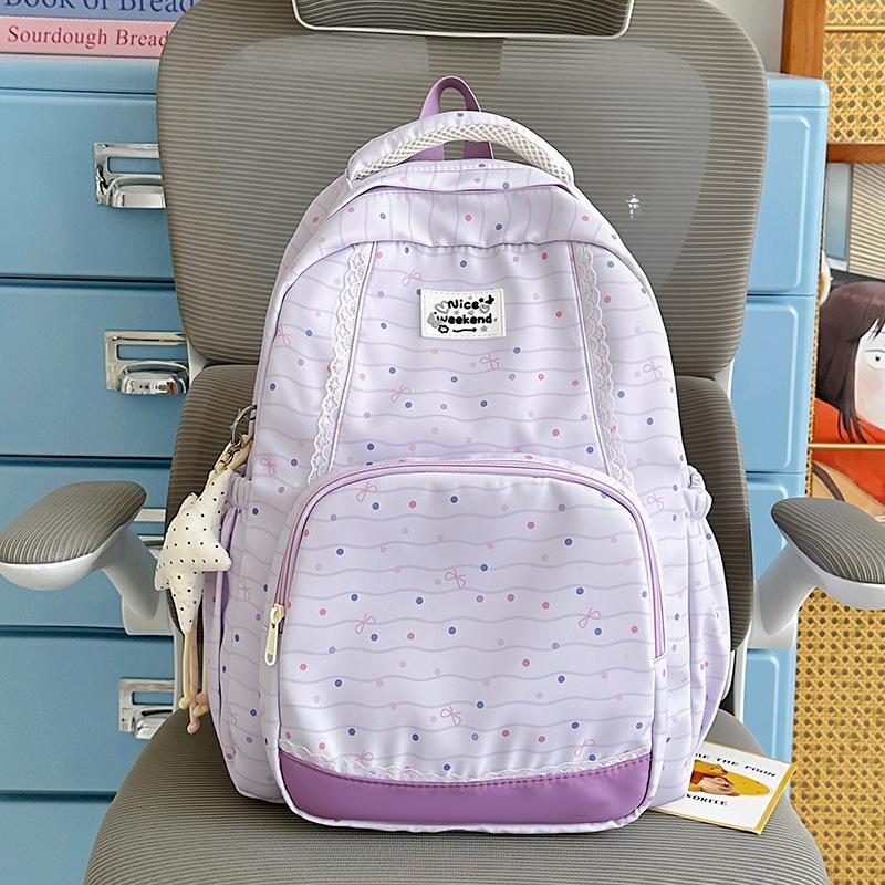 Schoolbag New Student School Bag Striped Polka Dot Casual Backpack Lightweight Large Capacity Backpack Outdoor Sports Travel Backpack