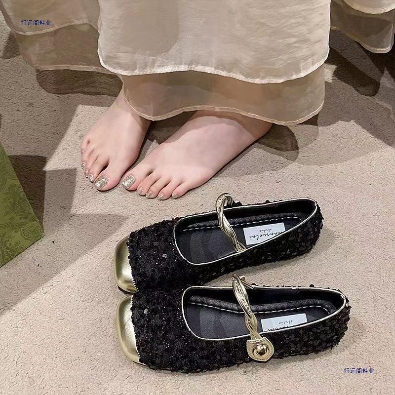 Sequined Mary Jane single shoes women's shoes new spring and summer flat-bottomed temperament gentle shoes shallow mouth