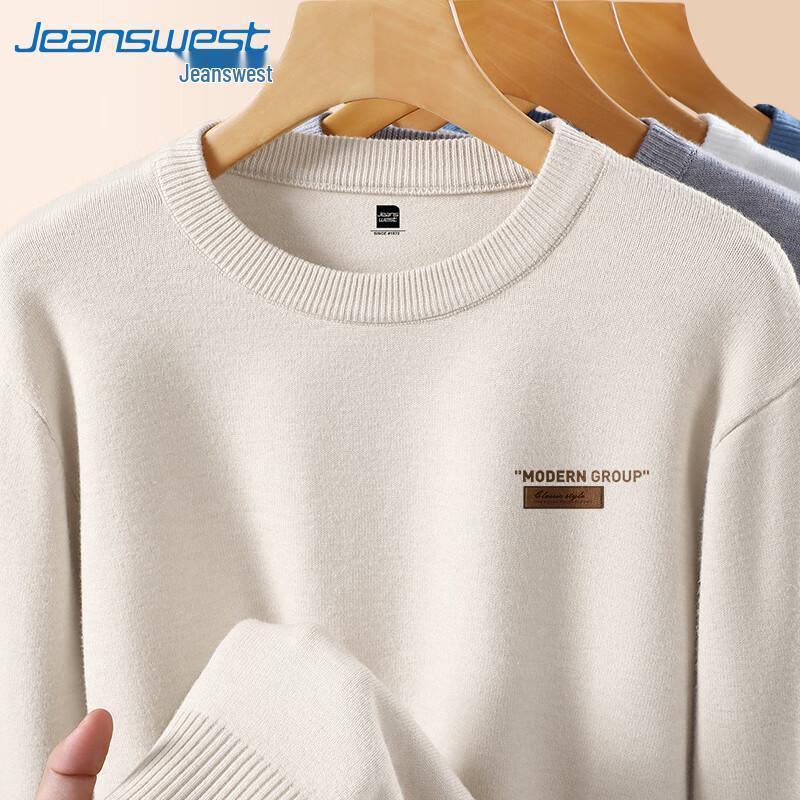 Jeanswest Men's American Style Letter Print Round Neck Sweater