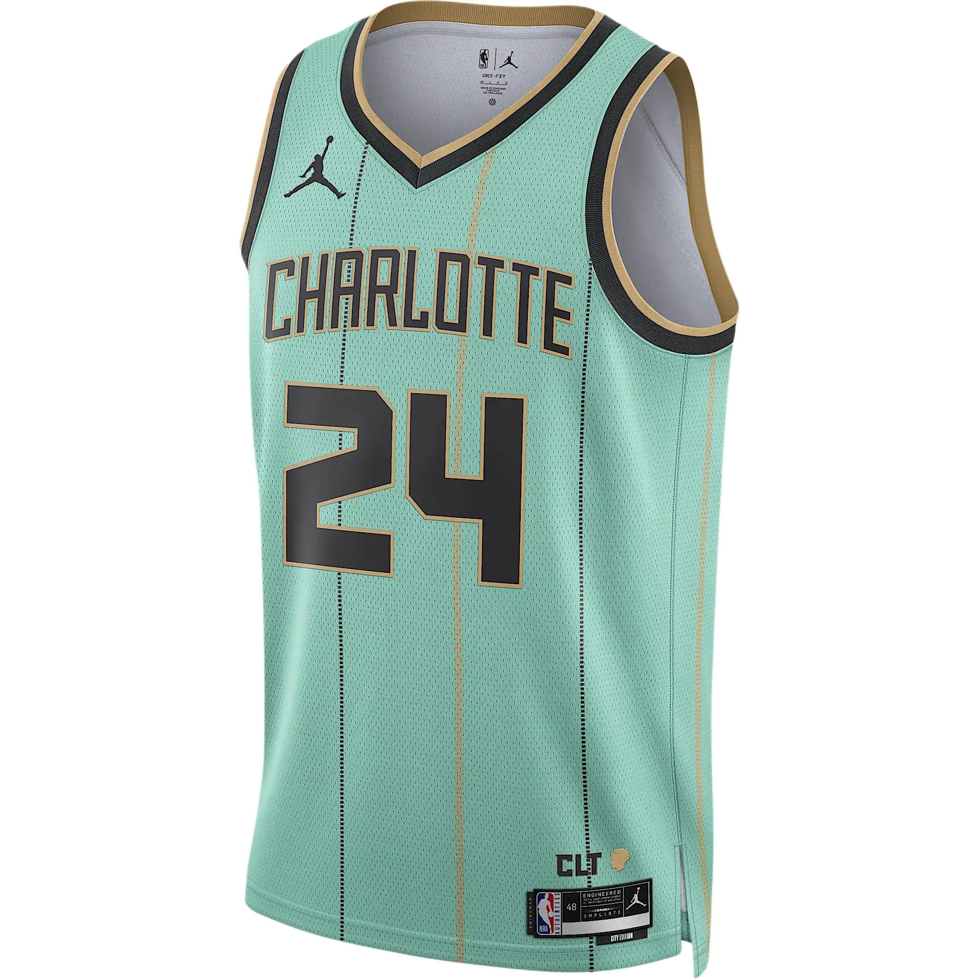 

Новая мужская майка Jordan Brandon Miller Charlotte Hornets 2024/25 City Edition Jordan Dri FIT Nba Swingman FQ4336-358 L (48)