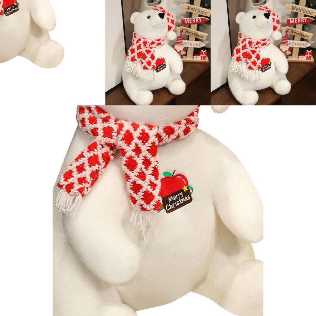Adorable White Plush Polar Bear Toy With Cute Scarf Perfect For Kids Birthday Gifts And Decorations