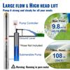 Bomba Sumergible para Pozos Profundos 1500W de Potencia 9.8 m³/h Caudal Máximo 108m Altura Máxima Bomba de Agua de Acero Inoxidable IP68 Impermeable con Caja de Control Externa para