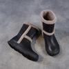 Johnature Genuine Leather Plush Thickened Women's Mid-calf Boots Casual Soft Soled Warm Cotton Shoes
