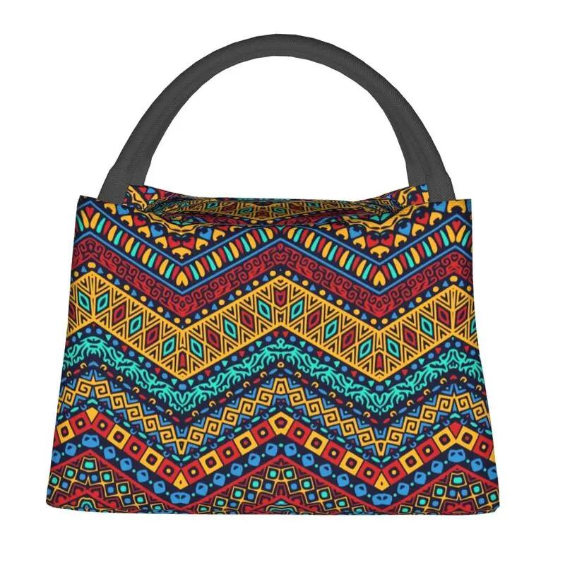 African Kente Cloth Design Lunch Boxes for Traditional Africa Ethnic Pattern Cooler Thermal Food Insulated Lunch Bag Container