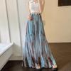 Damen High-Waist Retro Batik Midi-Rock - Frühling/Sommer A-Linie mit Nische Big Swing Design