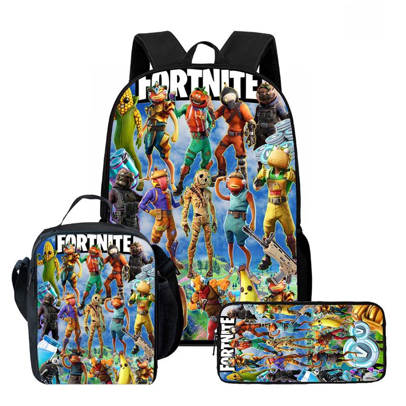Fortnite Cartoon 3pcs Backpack Set for Boys Girls Unisex Including School Bag Lunch Bag Pencil Case Suitable for Ages 5-8