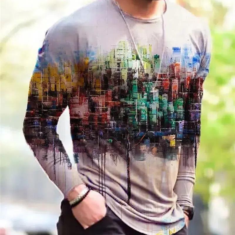 

Мужская весенне-осенняя модная классическая уличная повседневная футболка с 3D-принтом и длинным рукавом, свободная, с индивидуальным дизайном, большого размера XL