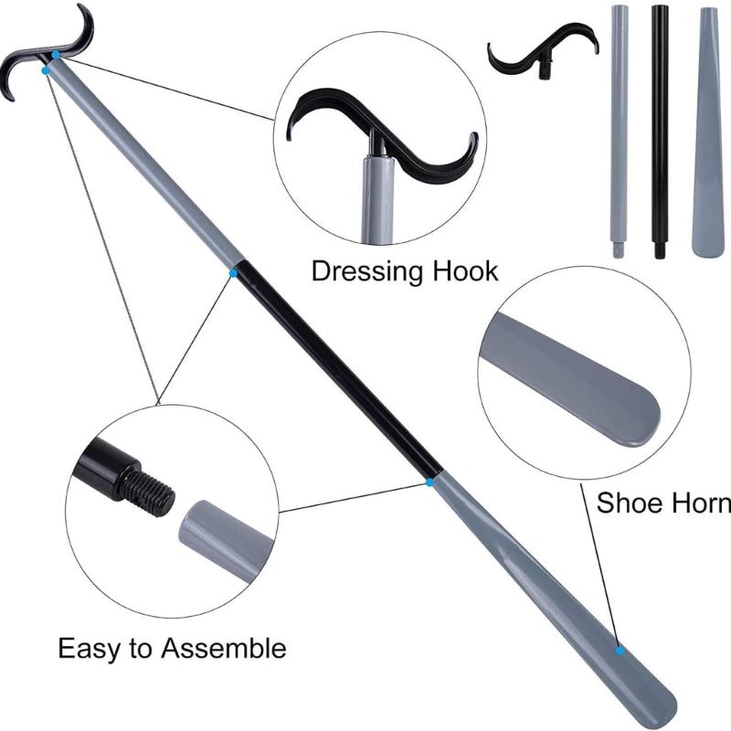 35" Long Handle Shoe Horn for Seniors Unisex Plastic Dressing Aid Stick with Sock Removal Tool Adjustable Extended Stick
