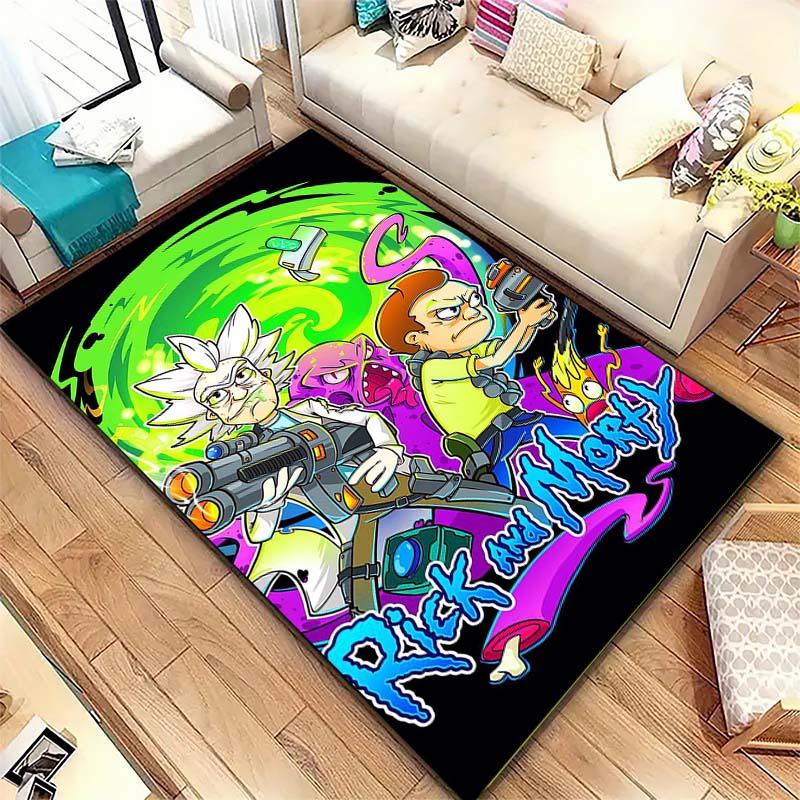 Ricky and Morty pattern rug, digitally printed non-slip decorative rug, a housewarming gift for family and friends.