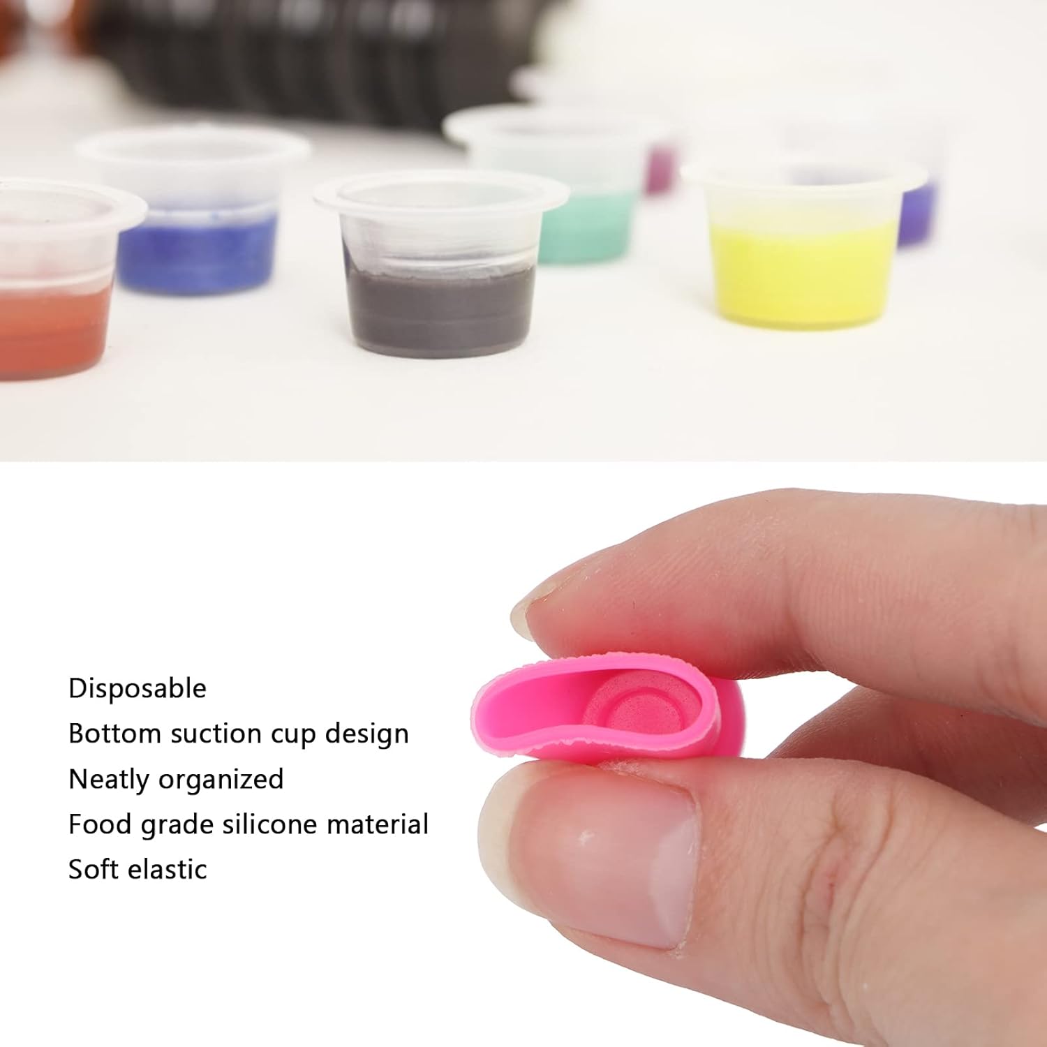 Ink Cup 300Pcs, Silicone Pigment Cup Disposable Ink Holder, Mini Makeup Ink Cups Set, Pigment Cup for Tattoo, Eyebrow Lip Color Makeup 0.51X0.51X0.47