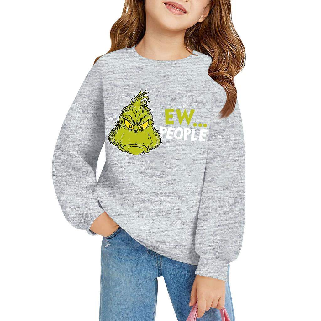 Kids' Long Sleeve Loose Pullover Letter Printed Round Neck Sweatshirt
