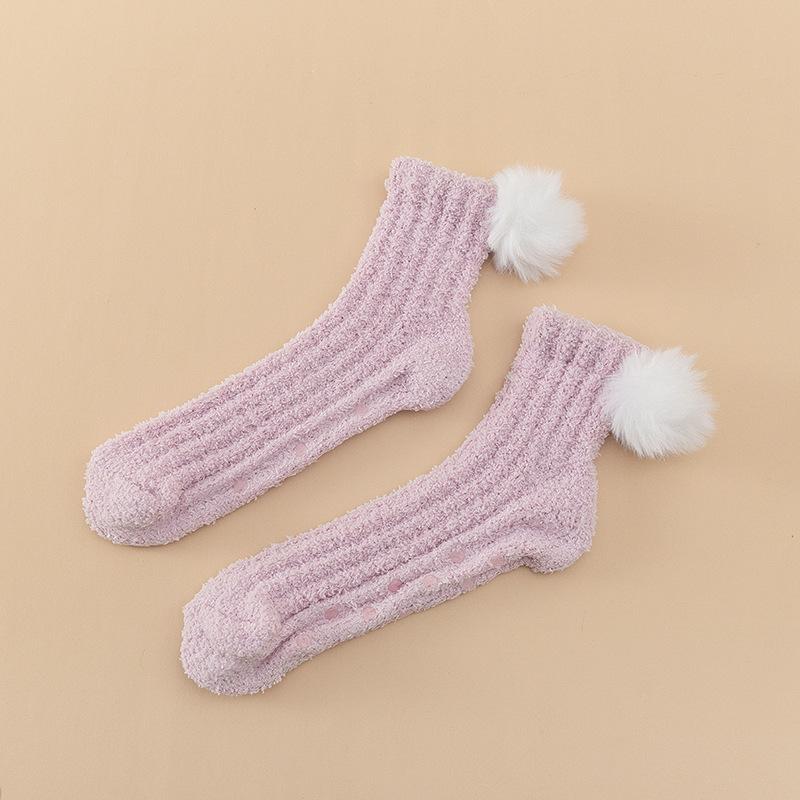 

Female Autumn and Winter Coral Velvet Thickened Home Christmas Lovely Warm Sleeping Floor Tube Socks 1 pair фиолетовый