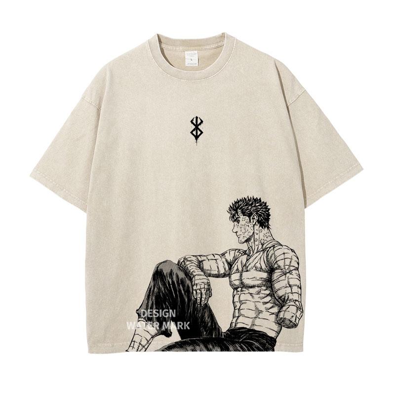 Berserks Mnaga Tshirts Guts Griffith Graphic T Shirt Vintage Washed Oversized TShirt Short Sleeve Cotton Tee Men Women Clothes