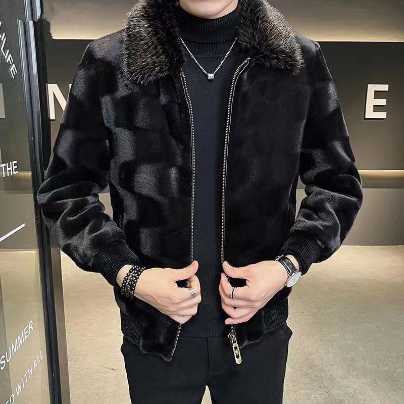 Casaco de pele de vison Casaco de pele de vison artificial Casaco de veludo de vison dourado de inverno masculino
