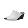 Kaky's New Cow Pasted Leather Pointed Wedge Heels High Heels Women's Shoes Large Slippers Wrapped Half Slippers Sheepskin Footpa