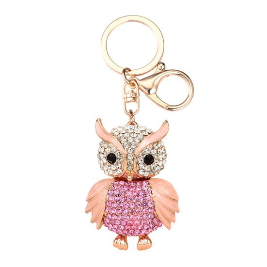 Süßer Eulen Strass Schlüsselanhänger für Damen Mädchen Kunstkristall Tier Schlüsselring Anhänger für Geldbörsen Handtasche Rucksack