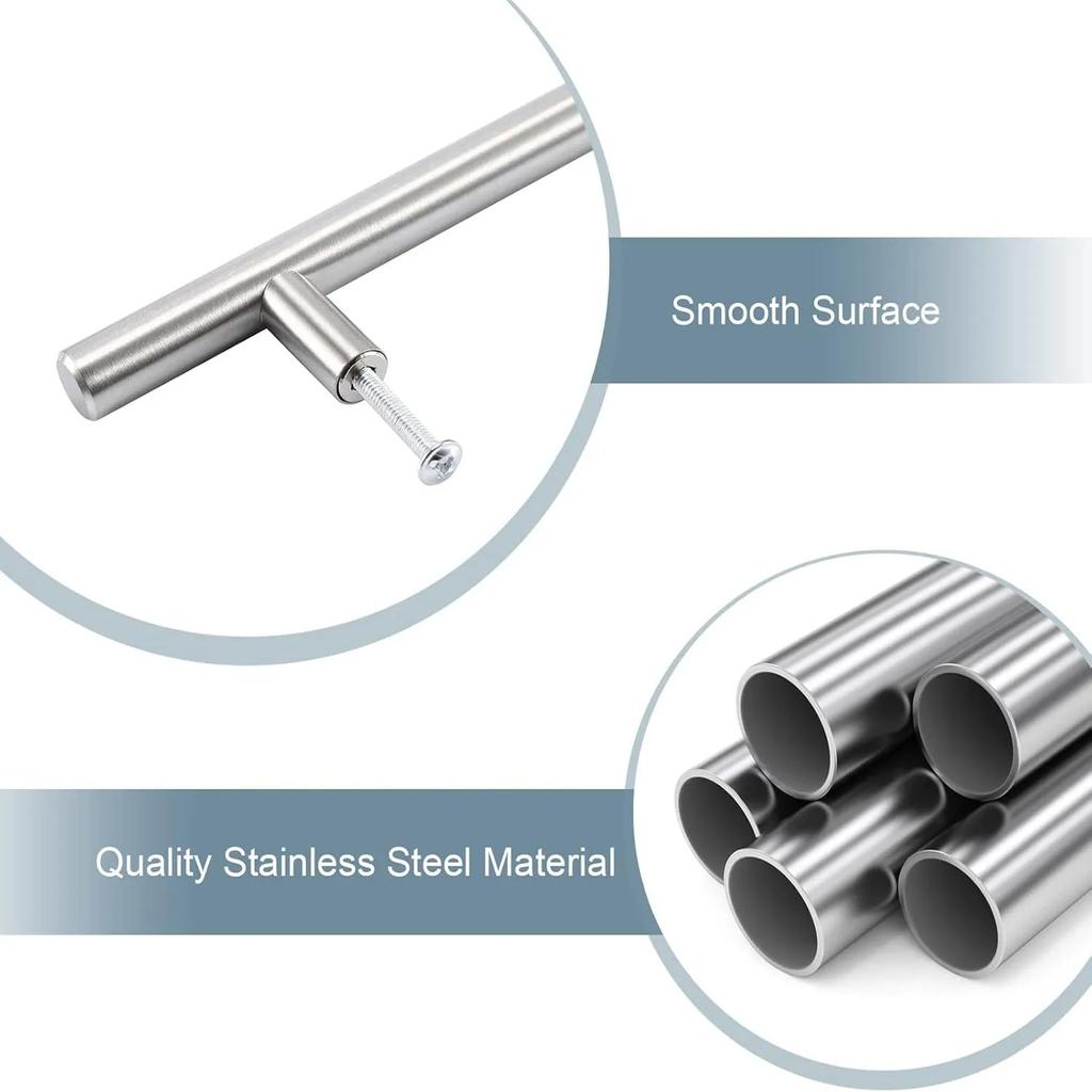 10pcs Stainless Steel Kitchen Cabinet Door Handle, Brushed Steel T Handle for Wardrobe Door Kitchen Drawer Door Handle