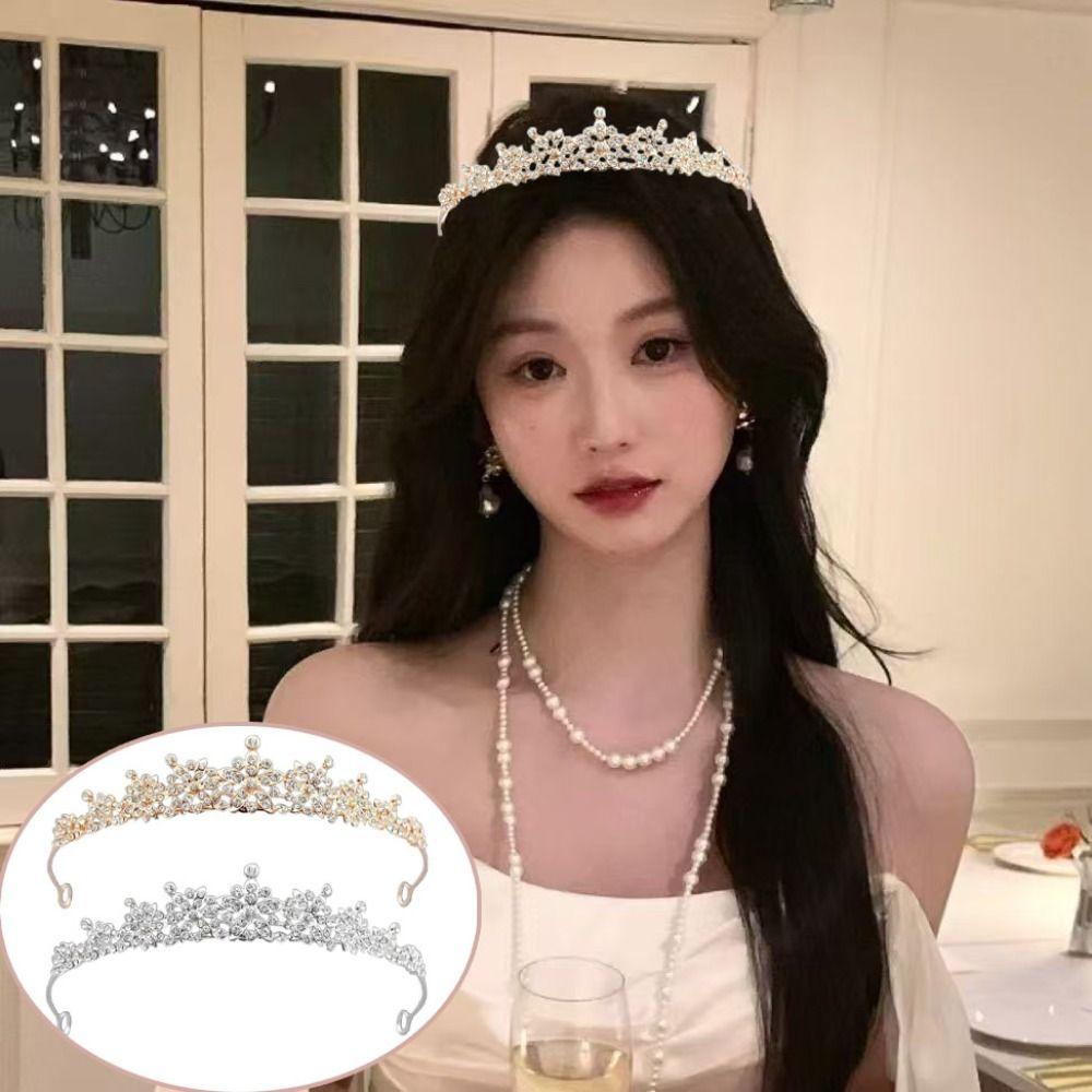 2pcs Sparkling Rhinestone Queen Crown Bride Headdress Wedding Jewelry Birthday Party