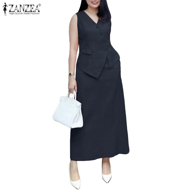 ZANZEA Women Sleeveless Vest Tops and Skirts Summer Two Piece Suit Sets