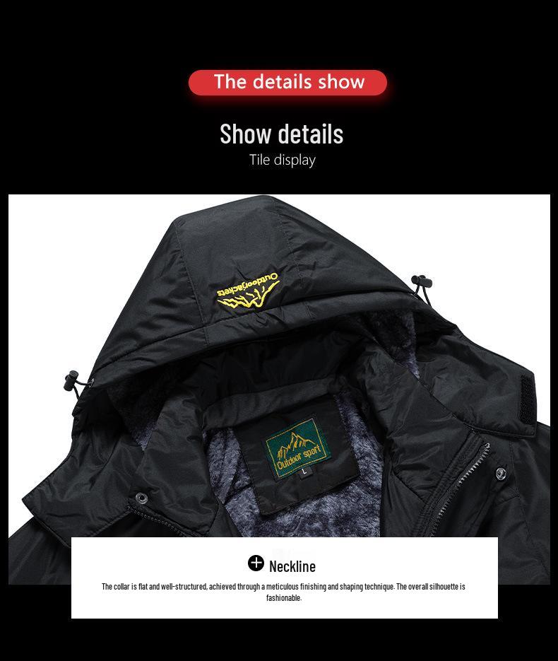 9XL Plus Size Outdoor Winter Jacket: Thick, Windproof, Fleece-Lined for Fishing, Mountaineering, Cycling.