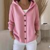 Autumn Winter Knitted Hooded Sweater Cardigan Button Casual Fashion Solid Color Women Wear