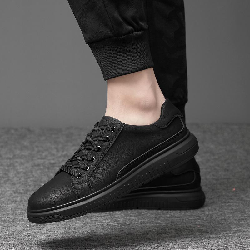 

Shoes Men s trendy shoes Spring and summer trend casual two-layer cowhide shoes Men s blue and black shoes All black board shoes 36 чёрный