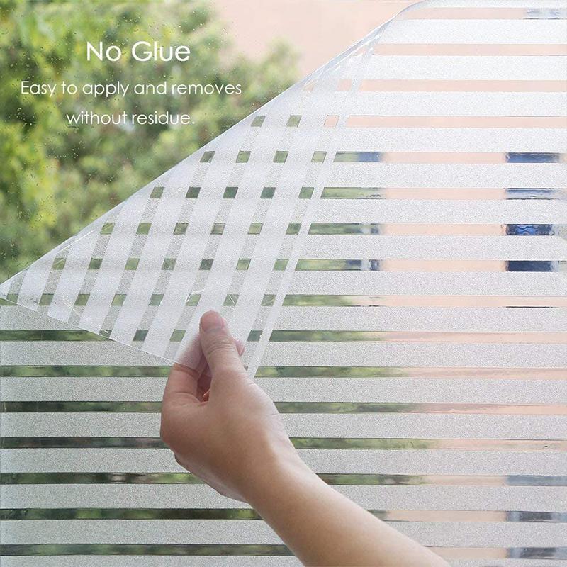 Frosted Window Film Privacy Window Sticker Non Adhesive Window Vinyl Film Removable Static Cling Window Film Striped Pattern